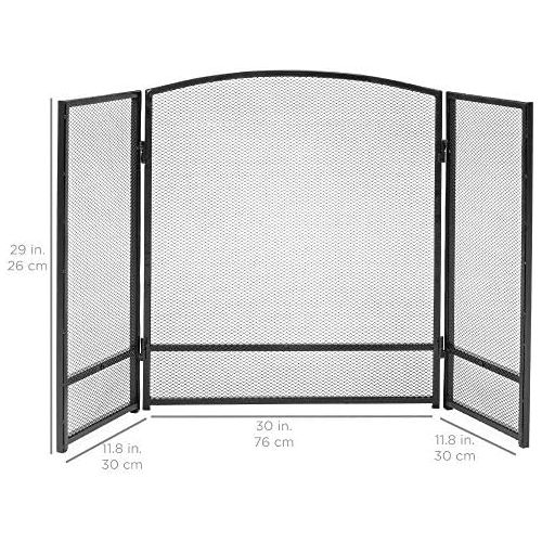  Best Choice Products 47x29in 3 Panel Simple Steel Mesh Fireplace Screen, Fire Spark Guard Grate for Living Room Home Decor w/Rustic Worn Finish Black