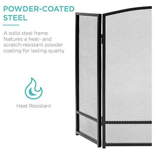  Best Choice Products 47x29in 3 Panel Simple Steel Mesh Fireplace Screen, Fire Spark Guard Grate for Living Room Home Decor w/Rustic Worn Finish Black