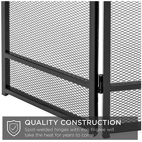  Best Choice Products 47x29in 3 Panel Simple Steel Mesh Fireplace Screen, Fire Spark Guard Grate for Living Room Home Decor w/Rustic Worn Finish Black