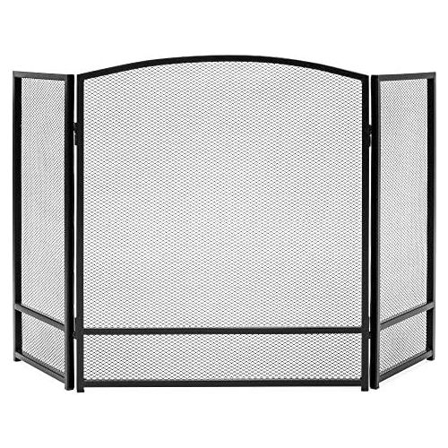  Best Choice Products 47x29in 3 Panel Simple Steel Mesh Fireplace Screen, Fire Spark Guard Grate for Living Room Home Decor w/Rustic Worn Finish Black