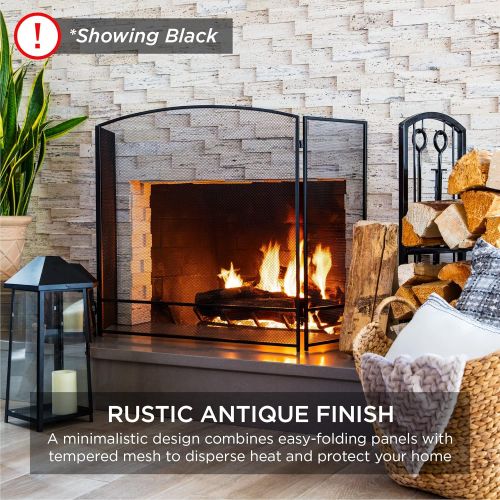  Best Choice Products 47x29in 3 Panel Simple Steel Mesh Fireplace Screen, Fire Spark Guard Grate for Living Room Home Decor w/Rustic Worn Finish Black