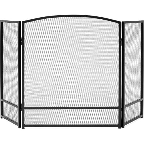  Best Choice Products 47x29in 3 Panel Simple Steel Mesh Fireplace Screen, Fire Spark Guard Grate for Living Room Home Decor w/Rustic Worn Finish Black