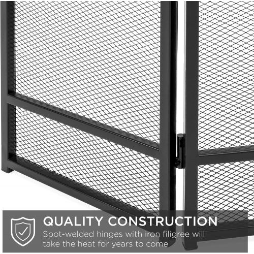  Best Choice Products 47x29in 3 Panel Simple Steel Mesh Fireplace Screen, Fire Spark Guard Grate for Living Room Home Decor w/Rustic Worn Finish Black