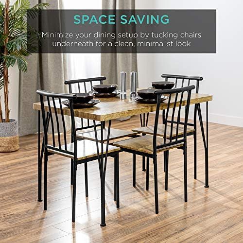  Best Choice Products 5 Piece Metal and Wood Indoor Modern Rectangular Dining Table Furniture Set for Kitchen, Dining Room, Dinette, Breakfast Nook w/ 4 Chairs Brown