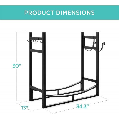  Best Choice Products 34.25in Firewood Log Rack & Tool Set Steel Wood Storage Accessory for Indoor Outdoor Fire Pit, Fireplace w/Kindling Holder, Shovel, Poker, Tongs, Brush