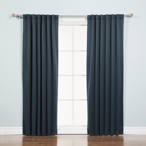  [아마존 핫딜] Best Home Fashion Basic Thermal Insulated Blackout Curtains - Back Tab/Rod Pocket - Navy - 52 W x 96 L - No Tiebacks - (Set of 2 Panels)