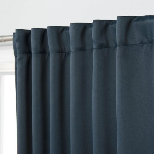  [아마존 핫딜] Best Home Fashion Basic Thermal Insulated Blackout Curtains - Back Tab/Rod Pocket - Navy - 52 W x 96 L - No Tiebacks - (Set of 2 Panels)