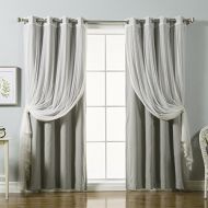 Best Home Fashion Mix & Match Tulle Lace & Solid Cotton Blend Blackout Curtain Set  Stainless Steel Nickel Grommet Top  Grey  52W x 84L  (2 Curtains and 2 Sheer curtains)