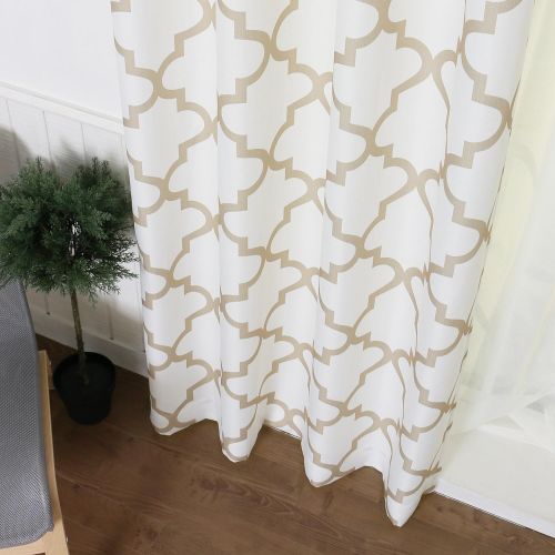  Best Home Fashion Oxford Basketweave Reverse Moroccan Print Curtains  Stainless Steel Nickel Grommet Top  Yellow  52 W x 96 L - (Set of 2 Panels)