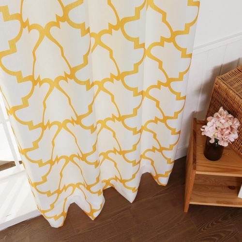 Best Home Fashion Oxford Basketweave Reverse Moroccan Print Curtains  Stainless Steel Nickel Grommet Top  Yellow  52 W x 96 L - (Set of 2 Panels)