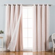 Best Home Fashion Mix & Match Dotted Tulle Lace & Solid Blackout Curtain Set  Antique Bronze Grommet Top  Lilac  52 W x 84 L  (2 Curtains and 2 Sheer Curtains)