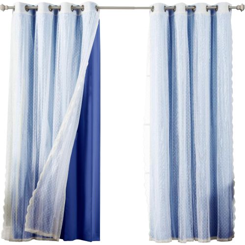  Best Home Fashion Mix & Match Dotted Tulle Lace & Solid Blackout Curtain Set  Antique Bronze Grommet Top  Lilac  52 W x 84 L  (2 Curtains and 2 Sheer Curtains)