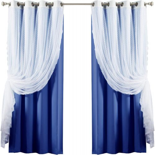  Best Home Fashion Mix & Match Dotted Tulle Lace & Solid Blackout Curtain Set  Antique Bronze Grommet Top  Lilac  52 W x 84 L  (2 Curtains and 2 Sheer Curtains)