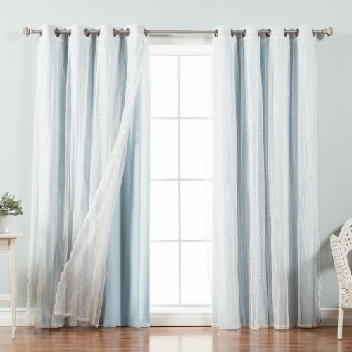  Best Home Fashion Mix & Match Dotted Tulle Lace & Solid Blackout Curtain Set  Antique Bronze Grommet Top  Lilac  52 W x 84 L  (2 Curtains and 2 Sheer Curtains)