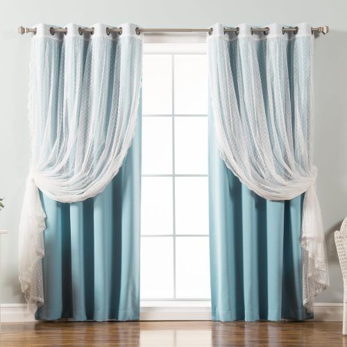  Best Home Fashion Mix & Match Dotted Tulle Lace & Solid Blackout Curtain Set  Antique Bronze Grommet Top  Lilac  52 W x 84 L  (2 Curtains and 2 Sheer Curtains)