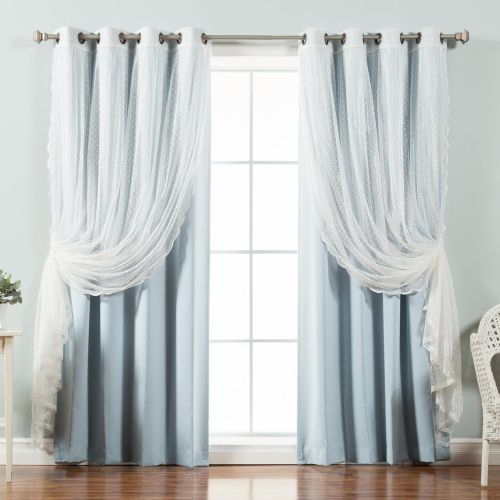  Best Home Fashion Mix & Match Dotted Tulle Lace & Solid Blackout Curtain Set  Antique Bronze Grommet Top  Lilac  52 W x 84 L  (2 Curtains and 2 Sheer Curtains)