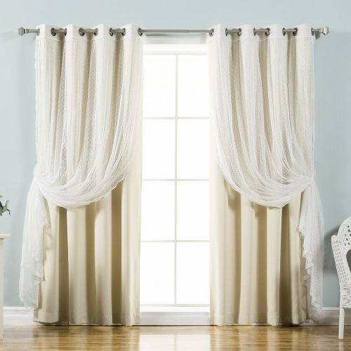  Best Home Fashion Mix & Match Dotted Tulle Lace & Solid Blackout Curtain Set  Antique Bronze Grommet Top  Lilac  52 W x 84 L  (2 Curtains and 2 Sheer Curtains)