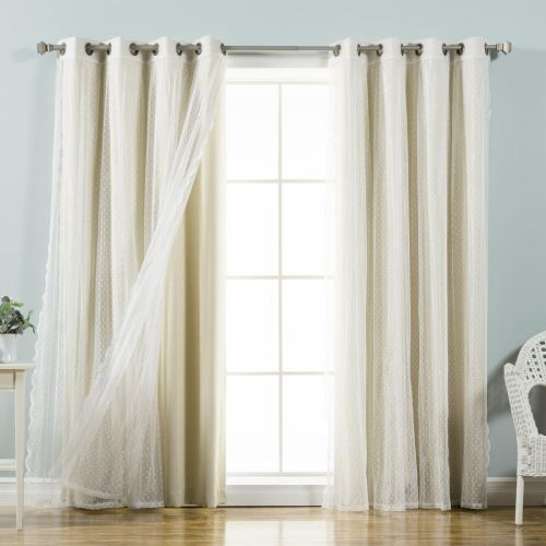  Best Home Fashion Mix & Match Dotted Tulle Lace & Solid Blackout Curtain Set  Antique Bronze Grommet Top  Lilac  52 W x 84 L  (2 Curtains and 2 Sheer Curtains)