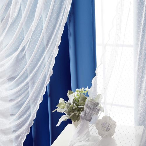  Best Home Fashion Mix & Match Dotted Tulle Lace & Solid Blackout Curtain Set  Antique Bronze Grommet Top  Lilac  52 W x 84 L  (2 Curtains and 2 Sheer Curtains)