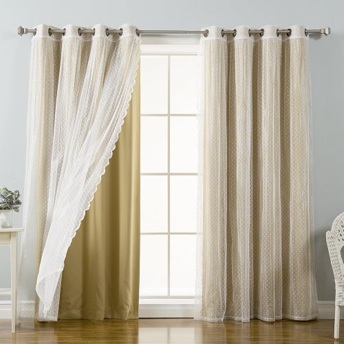  Best Home Fashion Mix & Match Dotted Tulle Lace & Solid Blackout Curtain Set  Antique Bronze Grommet Top  Lilac  52 W x 84 L  (2 Curtains and 2 Sheer Curtains)