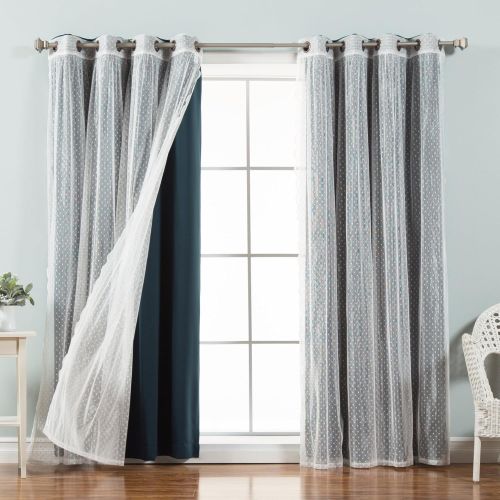  Best Home Fashion Mix & Match Dotted Tulle Lace & Solid Blackout Curtain Set  Antique Bronze Grommet Top  Lilac  52 W x 84 L  (2 Curtains and 2 Sheer Curtains)