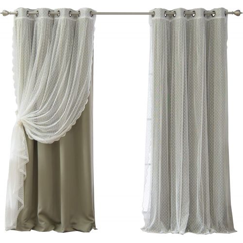  Best Home Fashion Mix & Match Dotted Tulle Lace & Solid Blackout Curtain Set  Antique Bronze Grommet Top  Lilac  52 W x 84 L  (2 Curtains and 2 Sheer Curtains)