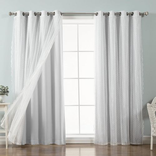  Best Home Fashion Mix & Match Dotted Tulle Lace & Solid Blackout Curtain Set  Antique Bronze Grommet Top  Lilac  52 W x 84 L  (2 Curtains and 2 Sheer Curtains)