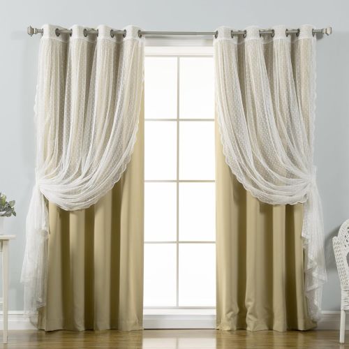  Best Home Fashion Mix & Match Dotted Tulle Lace & Solid Blackout Curtain Set  Antique Bronze Grommet Top  Lilac  52 W x 84 L  (2 Curtains and 2 Sheer Curtains)