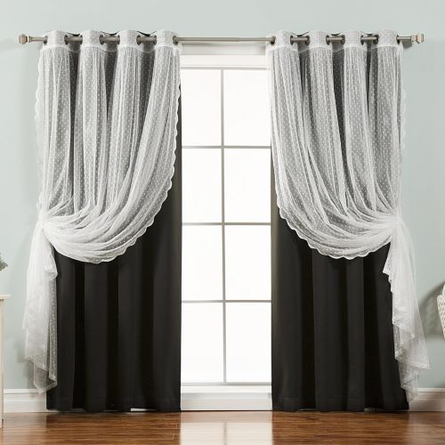  Best Home Fashion Mix & Match Dotted Tulle Lace & Solid Blackout Curtain Set  Antique Bronze Grommet Top  Lilac  52 W x 84 L  (2 Curtains and 2 Sheer Curtains)