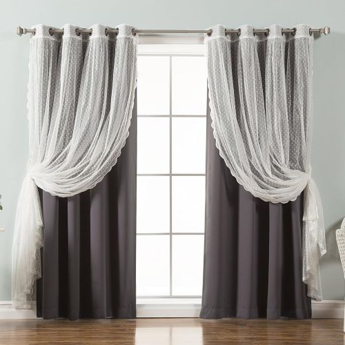  Best Home Fashion Mix & Match Dotted Tulle Lace & Solid Blackout Curtain Set  Antique Bronze Grommet Top  Lilac  52 W x 84 L  (2 Curtains and 2 Sheer Curtains)