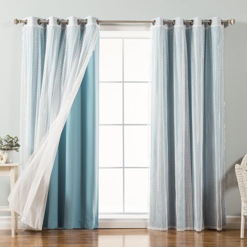  Best Home Fashion Mix & Match Dotted Tulle Lace & Solid Blackout Curtain Set  Antique Bronze Grommet Top  Lilac  52 W x 84 L  (2 Curtains and 2 Sheer Curtains)