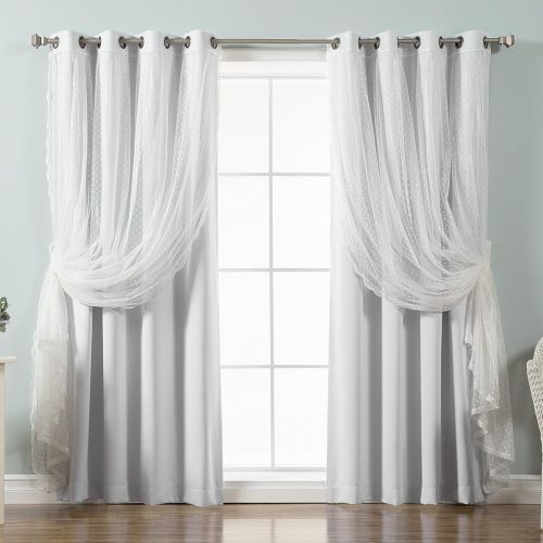  Best Home Fashion Mix & Match Dotted Tulle Lace & Solid Blackout Curtain Set  Antique Bronze Grommet Top  Lilac  52 W x 84 L  (2 Curtains and 2 Sheer Curtains)