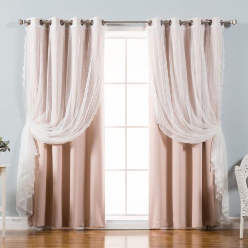 Best Home Fashion Mix & Match Dotted Tulle Lace & Solid Blackout Curtain Set  Antique Bronze Grommet Top  Lilac  52 W x 84 L  (2 Curtains and 2 Sheer Curtains)