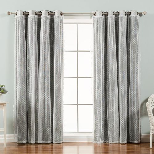  Best Home Fashion Mix & Match Dotted Tulle Lace & Solid Blackout Curtain Set  Antique Bronze Grommet Top  Lilac  52 W x 84 L  (2 Curtains and 2 Sheer Curtains)