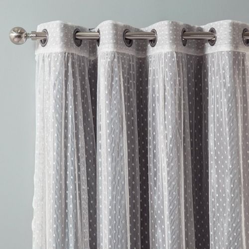  Best Home Fashion Mix & Match Dotted Tulle Lace & Solid Blackout Curtain Set  Antique Bronze Grommet Top  Lilac  52 W x 84 L  (2 Curtains and 2 Sheer Curtains)