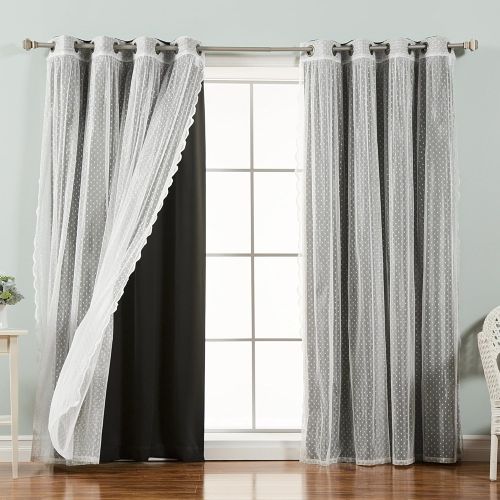  Best Home Fashion Mix & Match Dotted Tulle Lace & Solid Blackout Curtain Set  Antique Bronze Grommet Top  Lilac  52 W x 84 L  (2 Curtains and 2 Sheer Curtains)