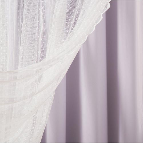  Best Home Fashion Mix & Match Dotted Tulle Lace & Solid Blackout Curtain Set  Antique Bronze Grommet Top  Lilac  52 W x 84 L  (2 Curtains and 2 Sheer Curtains)