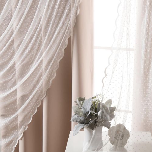  Best Home Fashion Mix & Match Dotted Tulle Lace & Solid Blackout Curtain Set  Antique Bronze Grommet Top  Lilac  52 W x 84 L  (2 Curtains and 2 Sheer Curtains)