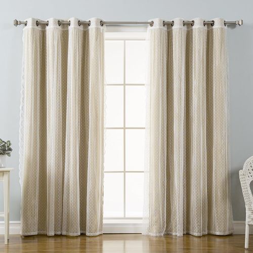  Best Home Fashion Mix & Match Dotted Tulle Lace & Solid Blackout Curtain Set  Antique Bronze Grommet Top  Lilac  52 W x 84 L  (2 Curtains and 2 Sheer Curtains)