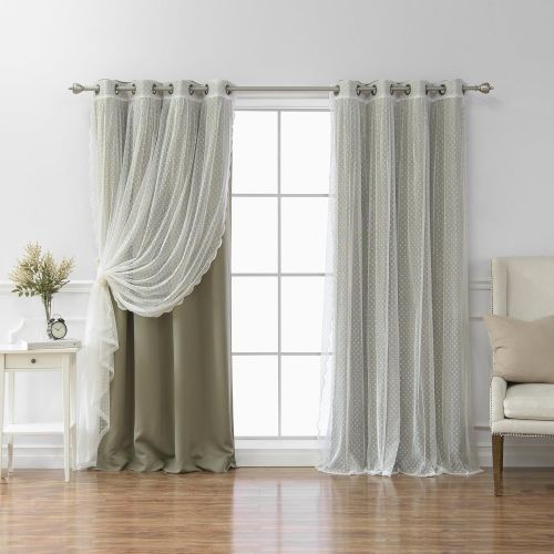  Best Home Fashion Mix & Match Dotted Tulle Lace & Solid Blackout Curtain Set  Antique Bronze Grommet Top  Lilac  52 W x 84 L  (2 Curtains and 2 Sheer Curtains)