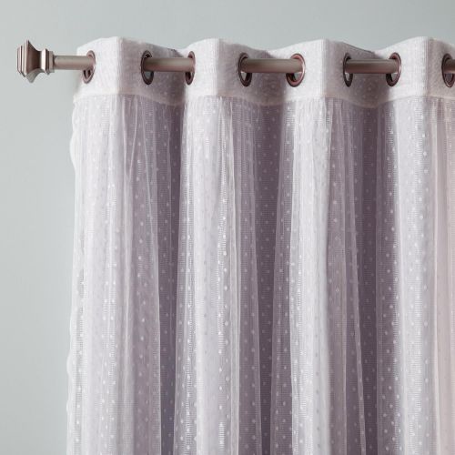  Best Home Fashion Mix & Match Dotted Tulle Lace & Solid Blackout Curtain Set  Antique Bronze Grommet Top  Lilac  52 W x 84 L  (2 Curtains and 2 Sheer Curtains)