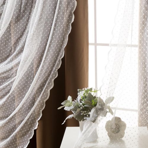  Best Home Fashion Mix & Match Dotted Tulle Lace & Solid Blackout Curtain Set  Antique Bronze Grommet Top  Lilac  52 W x 84 L  (2 Curtains and 2 Sheer Curtains)