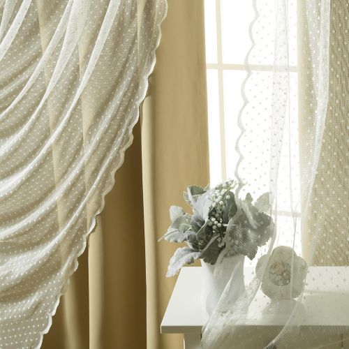  Best Home Fashion Mix & Match Dotted Tulle Lace & Solid Blackout Curtain Set  Antique Bronze Grommet Top  Lilac  52 W x 84 L  (2 Curtains and 2 Sheer Curtains)