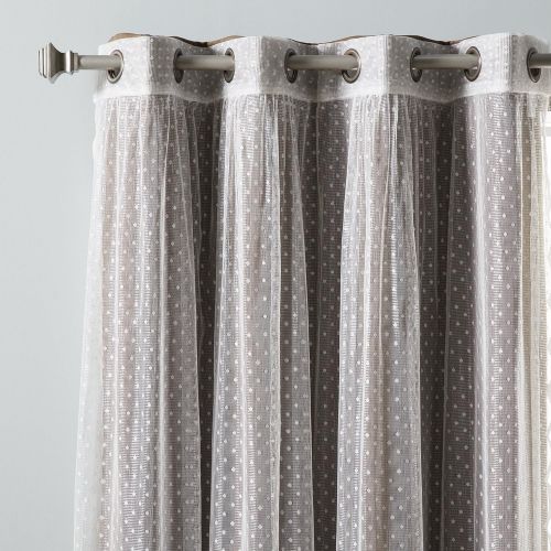  Best Home Fashion Mix & Match Dotted Tulle Lace & Solid Blackout Curtain Set  Antique Bronze Grommet Top  Lilac  52 W x 84 L  (2 Curtains and 2 Sheer Curtains)