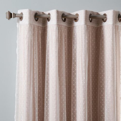  Best Home Fashion Mix & Match Dotted Tulle Lace & Solid Blackout Curtain Set  Antique Bronze Grommet Top  Lilac  52 W x 84 L  (2 Curtains and 2 Sheer Curtains)