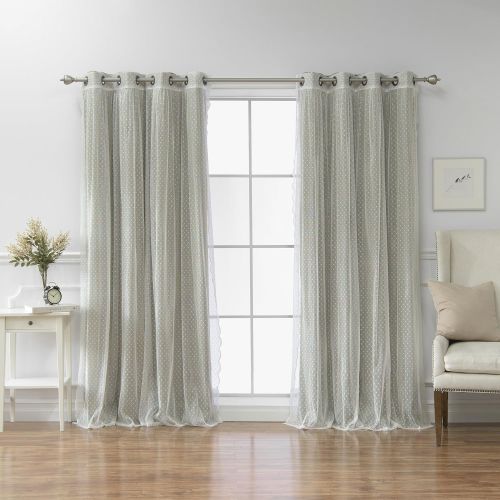  Best Home Fashion Mix & Match Dotted Tulle Lace & Solid Blackout Curtain Set  Antique Bronze Grommet Top  Lilac  52 W x 84 L  (2 Curtains and 2 Sheer Curtains)