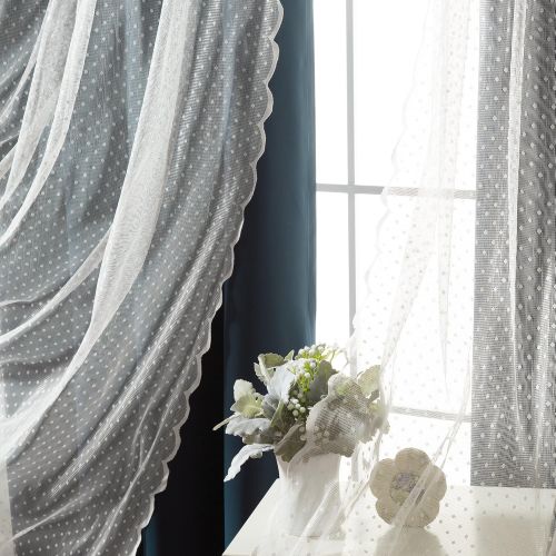  Best Home Fashion Mix & Match Dotted Tulle Lace & Solid Blackout Curtain Set  Antique Bronze Grommet Top  Lilac  52 W x 84 L  (2 Curtains and 2 Sheer Curtains)