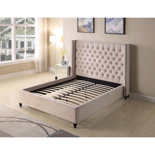  Best Master Furniture T1920 Holland Tufted Platform Bed, Queen Beige