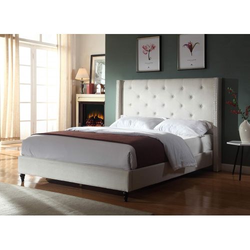  Best Master Furniture YY129 Vero Tufted Wingback Platform Bed, King Beige