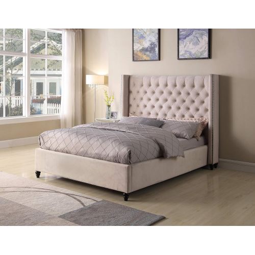  Best Master Furniture T1920 Holland Tufted Platform Bed, King Beige